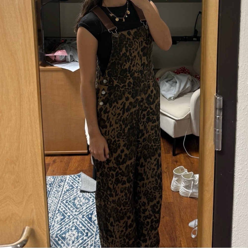 Cider Leopard Print Jumpsuit with Black Accents
